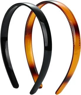 2 Pcs Plastic Plain Headbands with Teeth Tortoise Shell Head Bands Non Slip Hair Hoops for Women and Girls