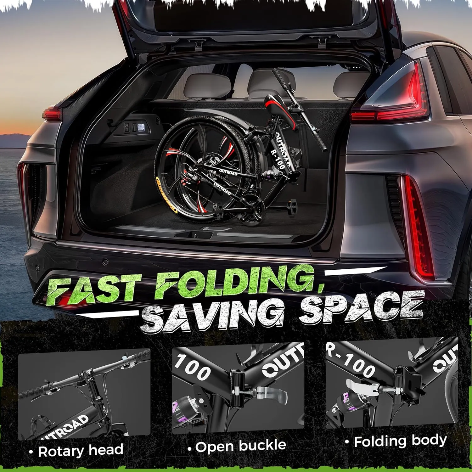 26 Inch Adult Folding Mountain Bike, 21 Speed Foldable Bicycle with Full Suspension, Dual Disc Brake, High Carbon Steel Frame, Folding Bikes for Men/Women/Teen