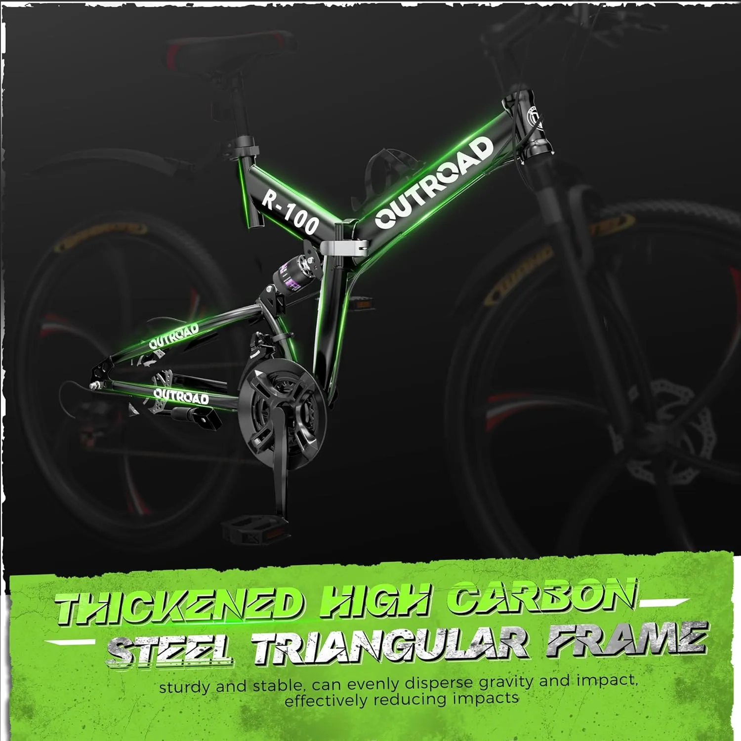 26 Inch Adult Folding Mountain Bike, 21 Speed Foldable Bicycle with Full Suspension, Dual Disc Brake, High Carbon Steel Frame, Folding Bikes for Men/Women/Teen