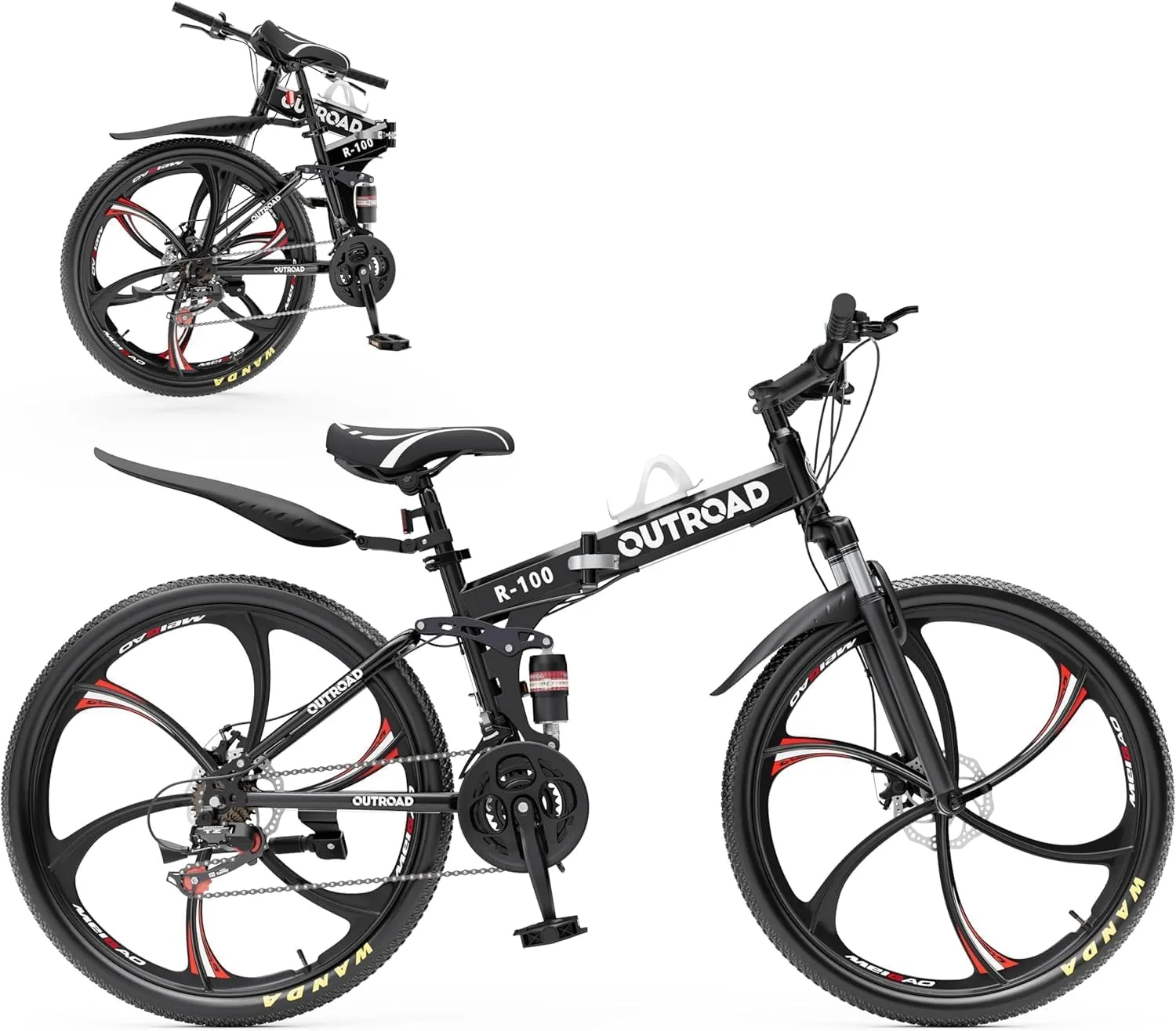 26 Inch Adult Folding Mountain Bike, 21 Speed Foldable Bicycle with Full Suspension, Dual Disc Brake, High Carbon Steel Frame, Folding Bikes for Men/Women/Teen