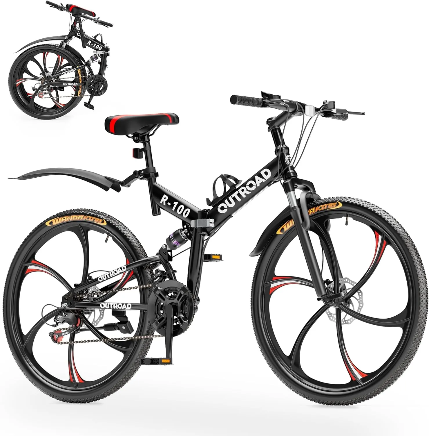26 Inch Adult Folding Mountain Bike, 21 Speed Foldable Bicycle with Full Suspension, Dual Disc Brake, High Carbon Steel Frame, Folding Bikes for Men/Women/Teen
