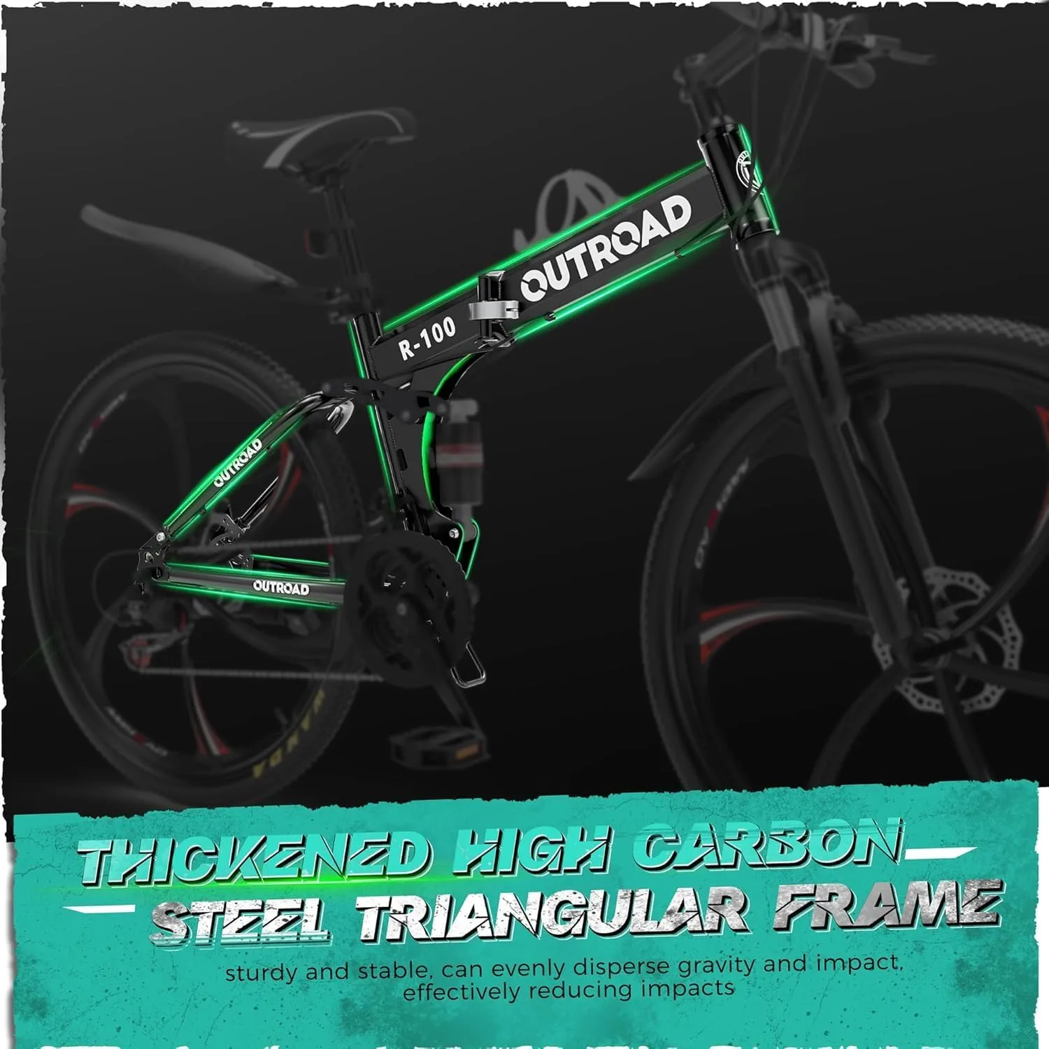 26 Inch Adult Folding Mountain Bike, 21 Speed Foldable Bicycle with Full Suspension, Dual Disc Brake, High Carbon Steel Frame, Folding Bikes for Men/Women/Teen