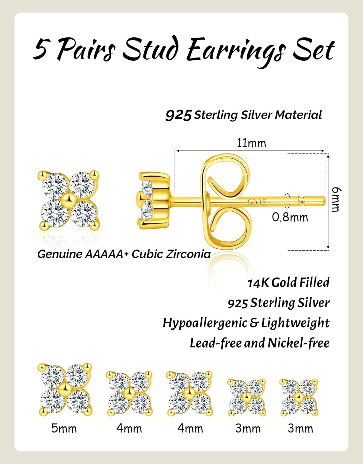 5 Pairs Gold Stud Earrings for Women Hypoallergenic 925 Sterling Silver Cartilage Earrings Trendy 14K Gold Plated Pearl Star Heart Diamond CZ Earring Sets for Multiple Piercing Cute Stacks Jewelry