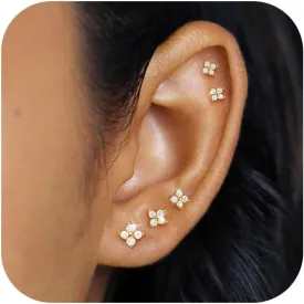 5 Pairs Gold Stud Earrings for Women Hypoallergenic 925 Sterling Silver Cartilage Earrings Trendy 14K Gold Plated Pearl Star Heart Diamond CZ Earring Sets for Multiple Piercing Cute Stacks Jewelry