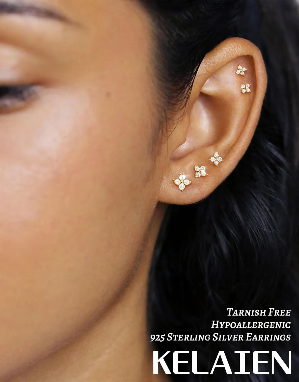 5 Pairs Gold Stud Earrings for Women Hypoallergenic 925 Sterling Silver Cartilage Earrings Trendy 14K Gold Plated Pearl Star Heart Diamond CZ Earring Sets for Multiple Piercing Cute Stacks Jewelry