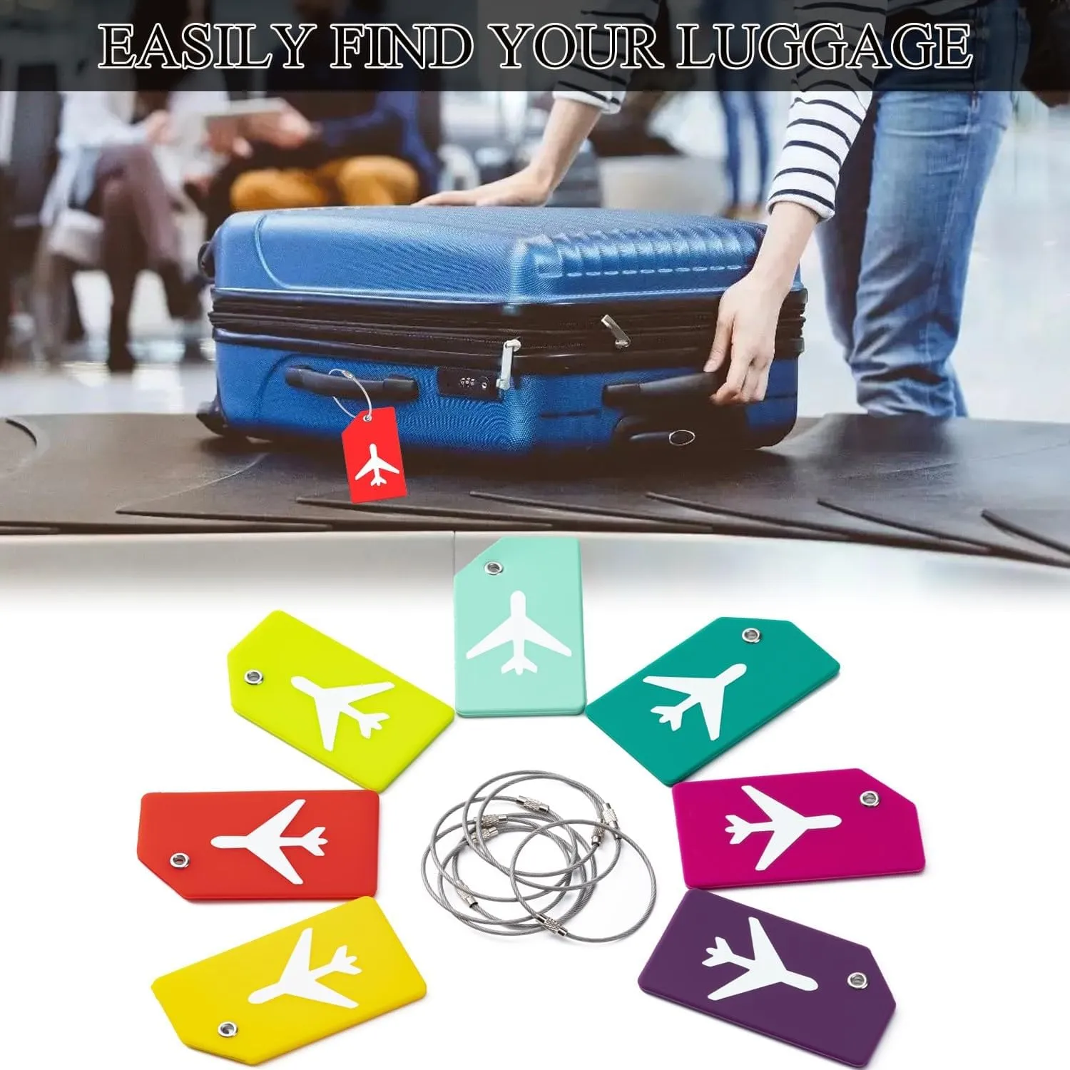 7 Pack Silicone Luggage Tag Travel Suitcase Tags with Name ID Card Perfect to Quickly Spot Baggage Handbag (Grass Green