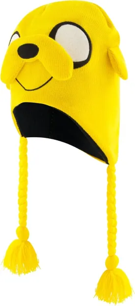 Adventure Time Beanie Hat, Jake The Dog Peruvian Winter Knit Cap with Tassels, Yellow, One Size