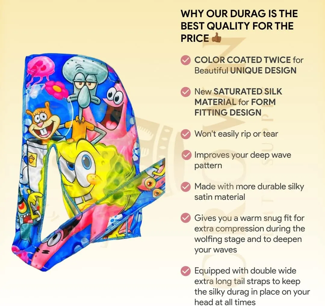 Art Silky Durag with Long Wide Tails - Satin Smooth Silk Fabric Durags for Comfort and Compression