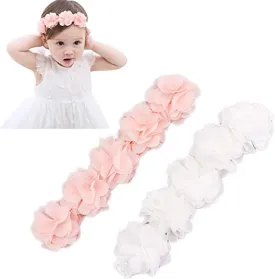 Baby Elastic Chiffon Flower Headbands Princess Girls Hand Sewing Beads Flower Headwear