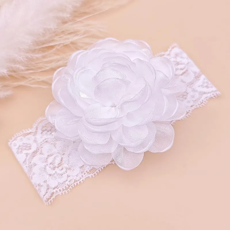 Baby Girl Headband Floral White Lace Baptism Christening Hairband Elastics Soft Head Wrap for Toddlers Hair Accessories for Infants Kids Shower Birthday Wedding Party (Style 11)
