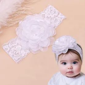 Baby Girl Headband Floral White Lace Baptism Christening Hairband Elastics Soft Head Wrap for Toddlers Hair Accessories for Infants Kids Shower Birthday Wedding Party (Style 11)