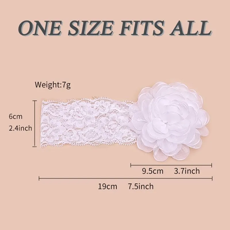 Baby Girl Headband Floral White Lace Baptism Christening Hairband Elastics Soft Head Wrap for Toddlers Hair Accessories for Infants Kids Shower Birthday Wedding Party (Style 11)