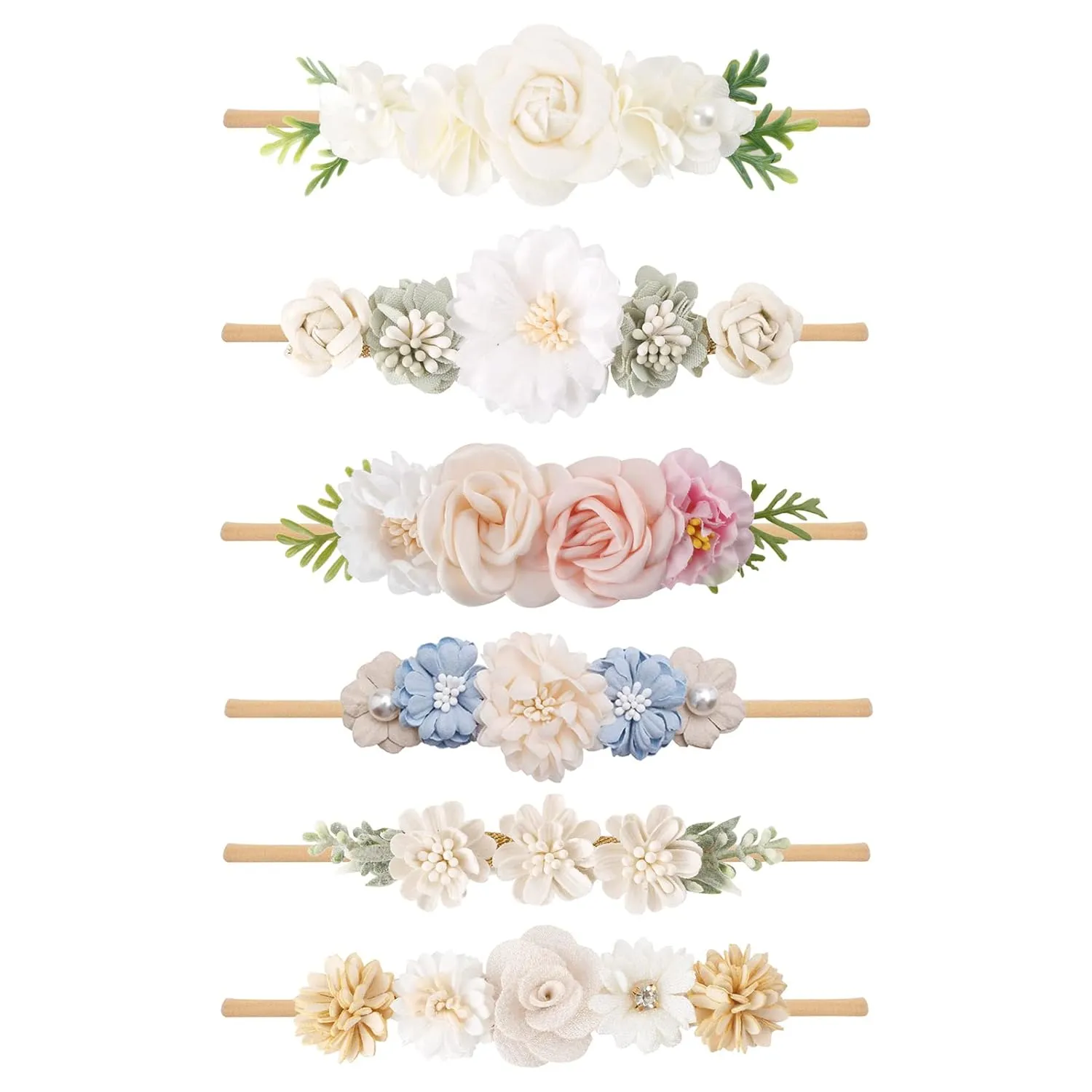 Baby Girls Headbands Flower Headband 6 Pcs Nylon Elastic Headbands Newborn Hair Bows Hair Accessories Gifts for Infant Toddlers Kids
