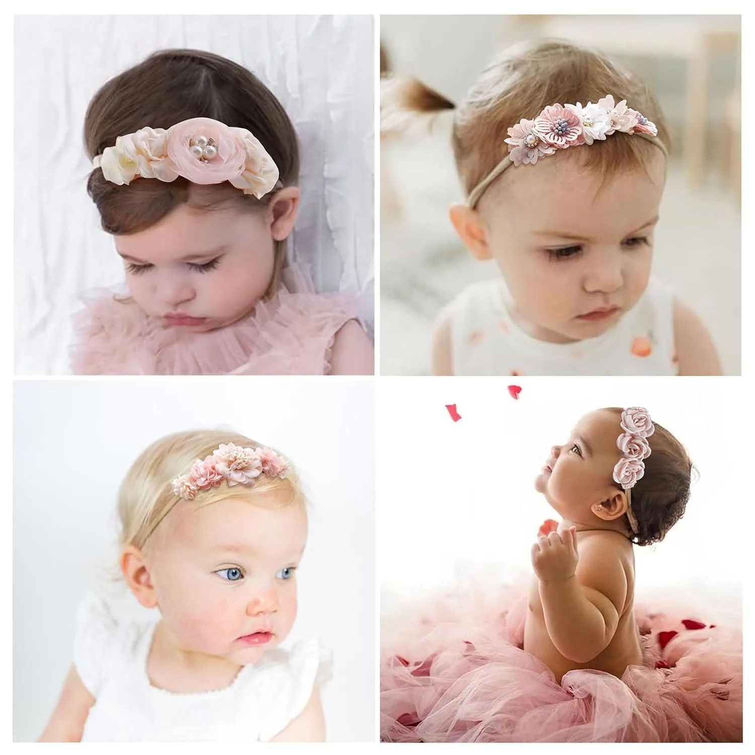 Baby Girls Headbands Flower Headband 6 Pcs Nylon Elastic Headbands Newborn Hair Bows Hair Accessories Gifts for Infant Toddlers Kids