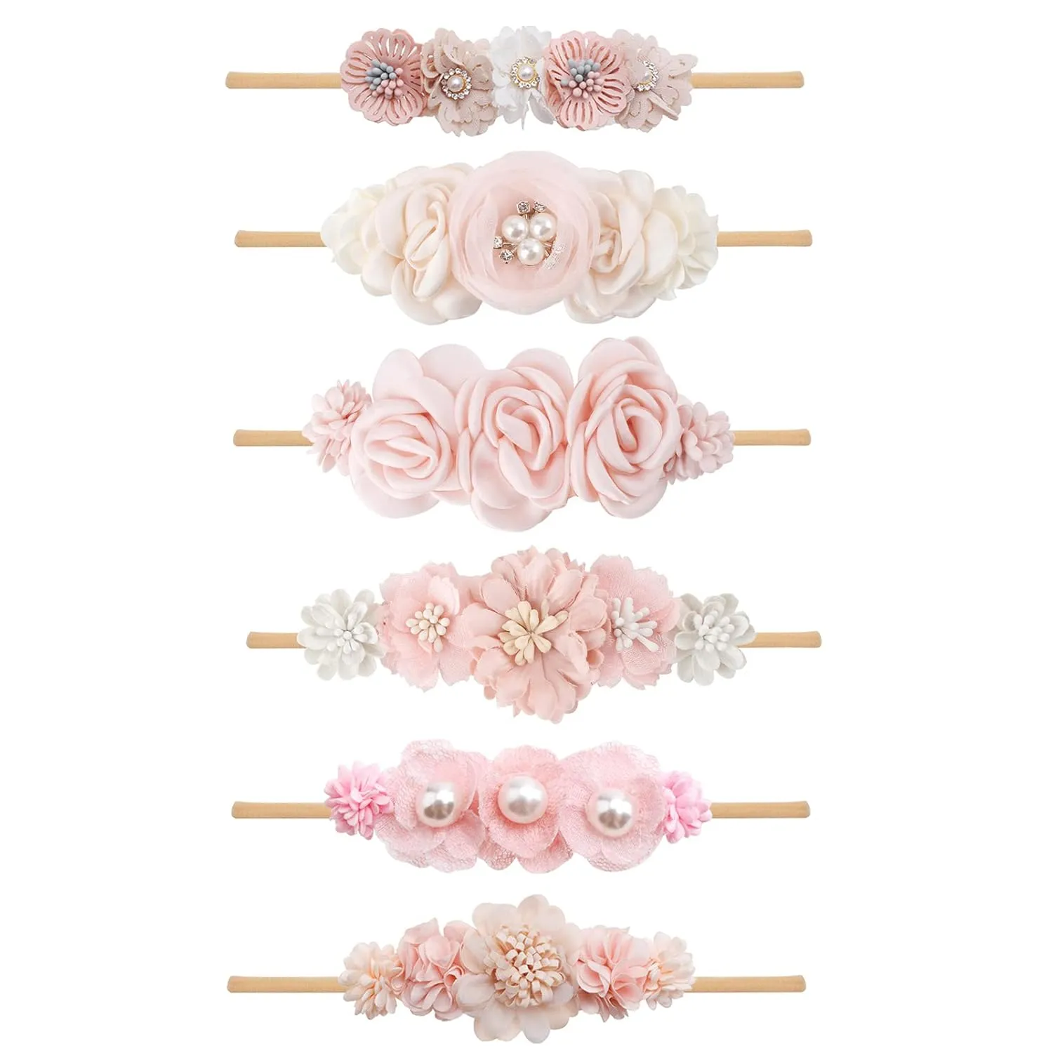 Baby Girls Headbands Flower Headband 6 Pcs Nylon Elastic Headbands Newborn Hair Bows Hair Accessories Gifts for Infant Toddlers Kids