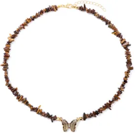 Bohemian Crystal Butterfly Necklaces Stress Relief Anxiety Yoga Pendant,Healing Natural Stone Mantra Choker for Women Teen Girls Friendship Birthday Mothers Day Gift Summer Beach Jewelry