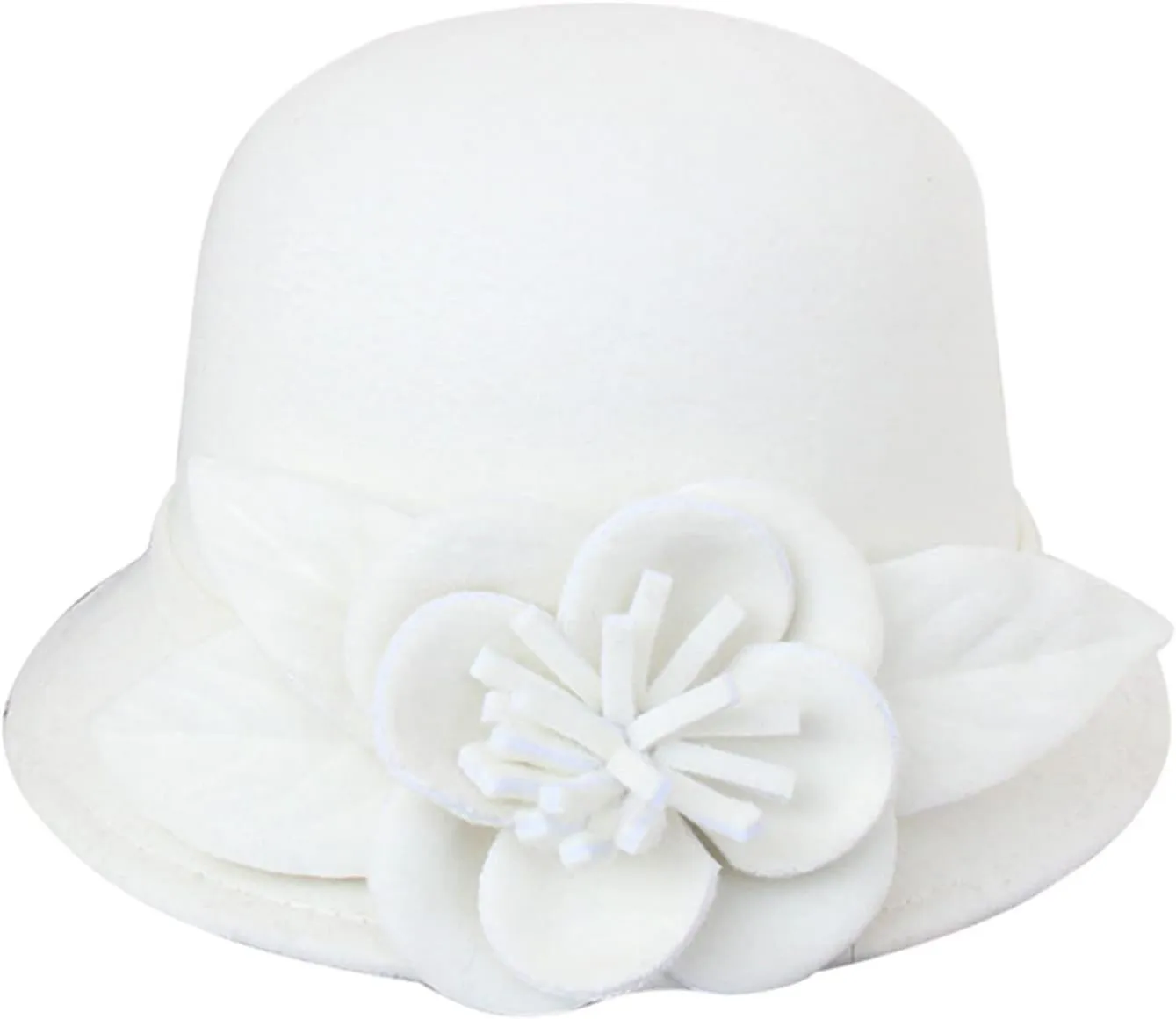 Bowler Fedora Hat with Rolled Brim Classic Wool Hats for Man Woman Halloween Prop Party Wedding Hat (White, One Size)
