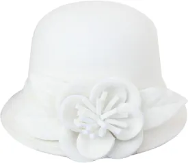 Bowler Fedora Hat with Rolled Brim Classic Wool Hats for Man Woman Halloween Prop Party Wedding Hat (White, One Size)