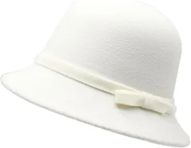 Bucket Hat Elegant British Felt Hat Ladies Christmas Carnivals Hat with Bowknot Hat Band Hat for Outdoor