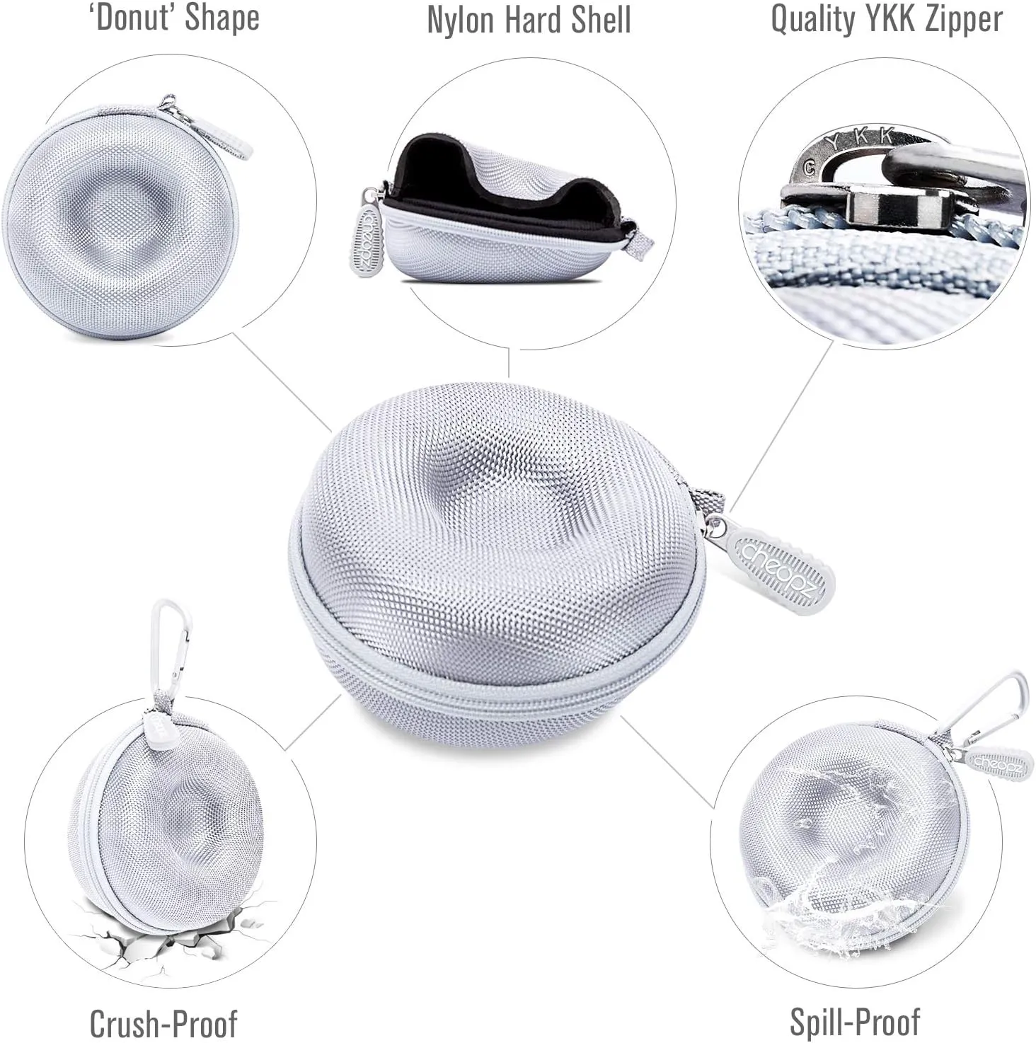 Cheopz Travel Watch Case Single Storage Box for Wristwatches & Smart Watches up to 50mm, Silver
