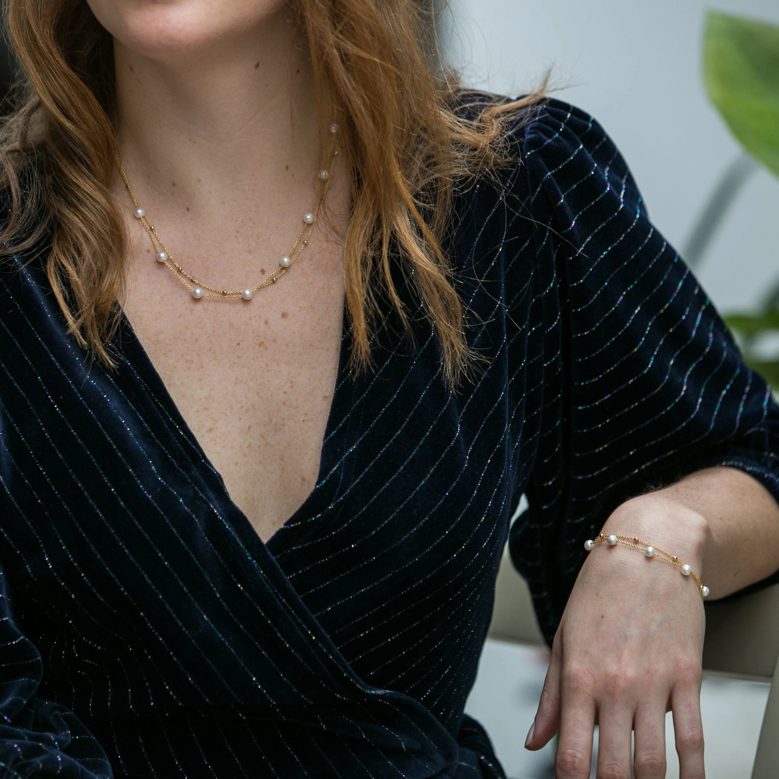 Credo fine double chain necklace with cultured freshwater pearls