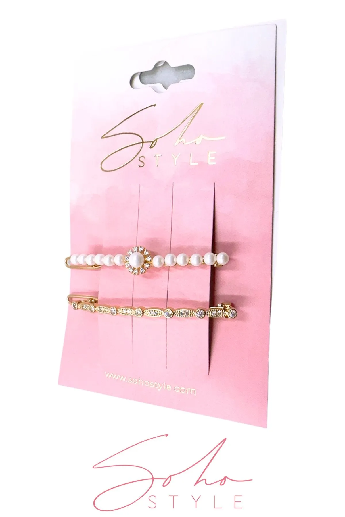 Cute rhinestones in white pearl gold waves hair barrettes set