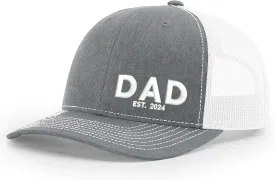 Dad Cap, Embroidered Trucker Cap for Dad Est 2024, Custom Year, Dad Hat Black