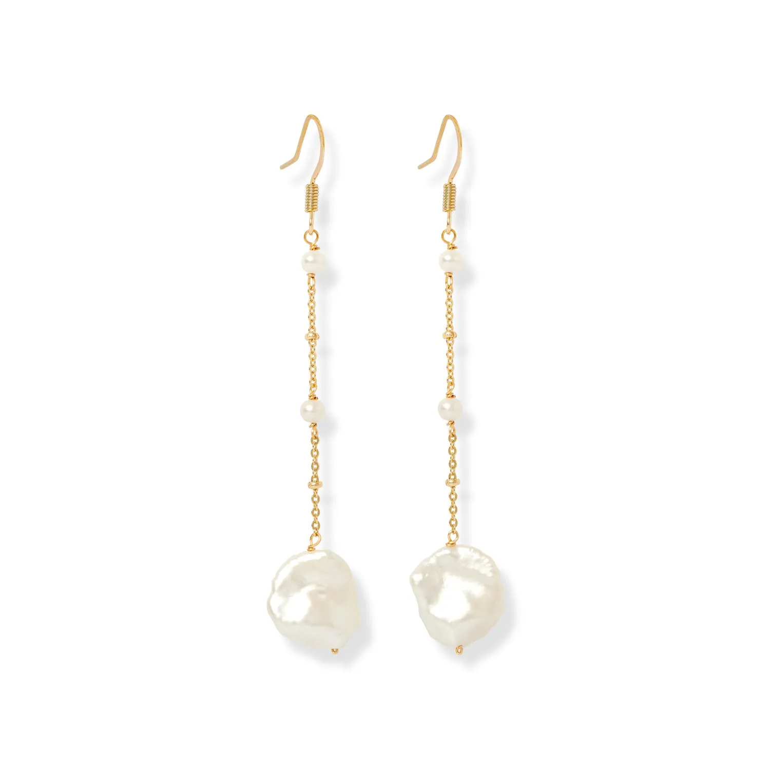 Decus fine chain earrings with keishi pearl drops