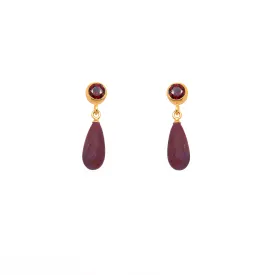Drop Stud Garnet and Garnet Matte Earrings 24K Fair Trade Gold Vermeil