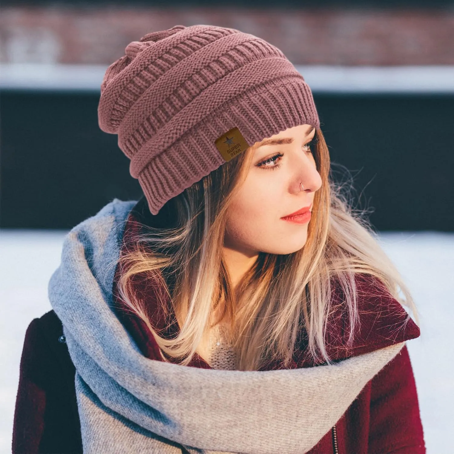 Durio Womens Knit Beanie Winter Thick Solid Fleece Lined Beanie Hats for Women Men Unisex Warm Skiing Beanies