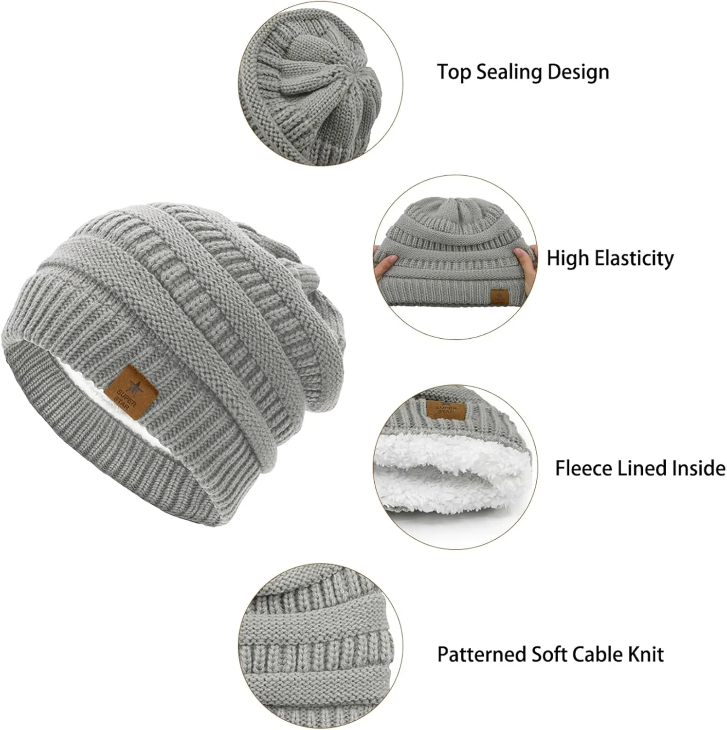 Durio Womens Knit Beanie Winter Thick Solid Fleece Lined Beanie Hats for Women Men Unisex Warm Skiing Beanies