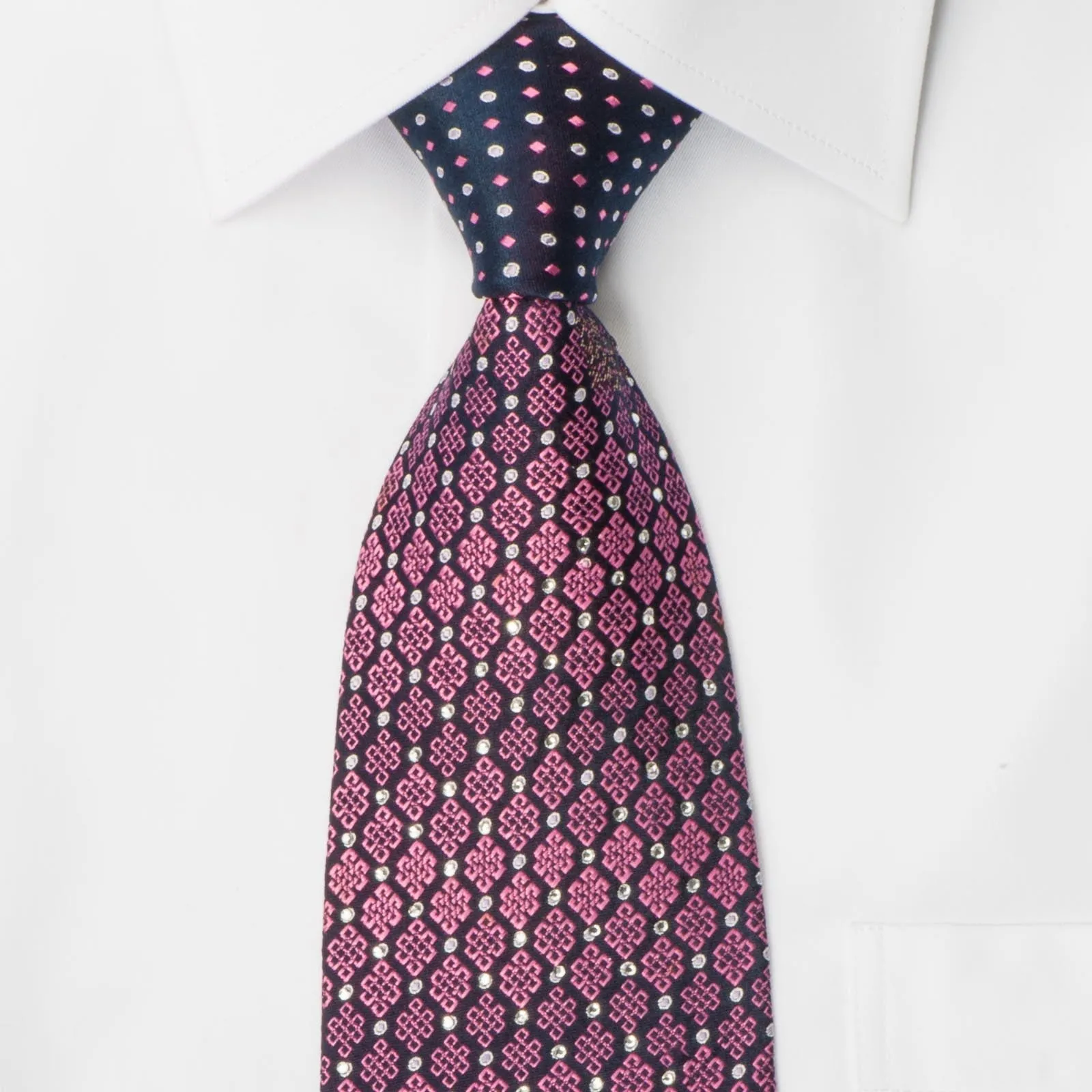 Elle Homme Men's Rhinestone Silk Tie Celtic Knots On Purple With Golden Sparkles