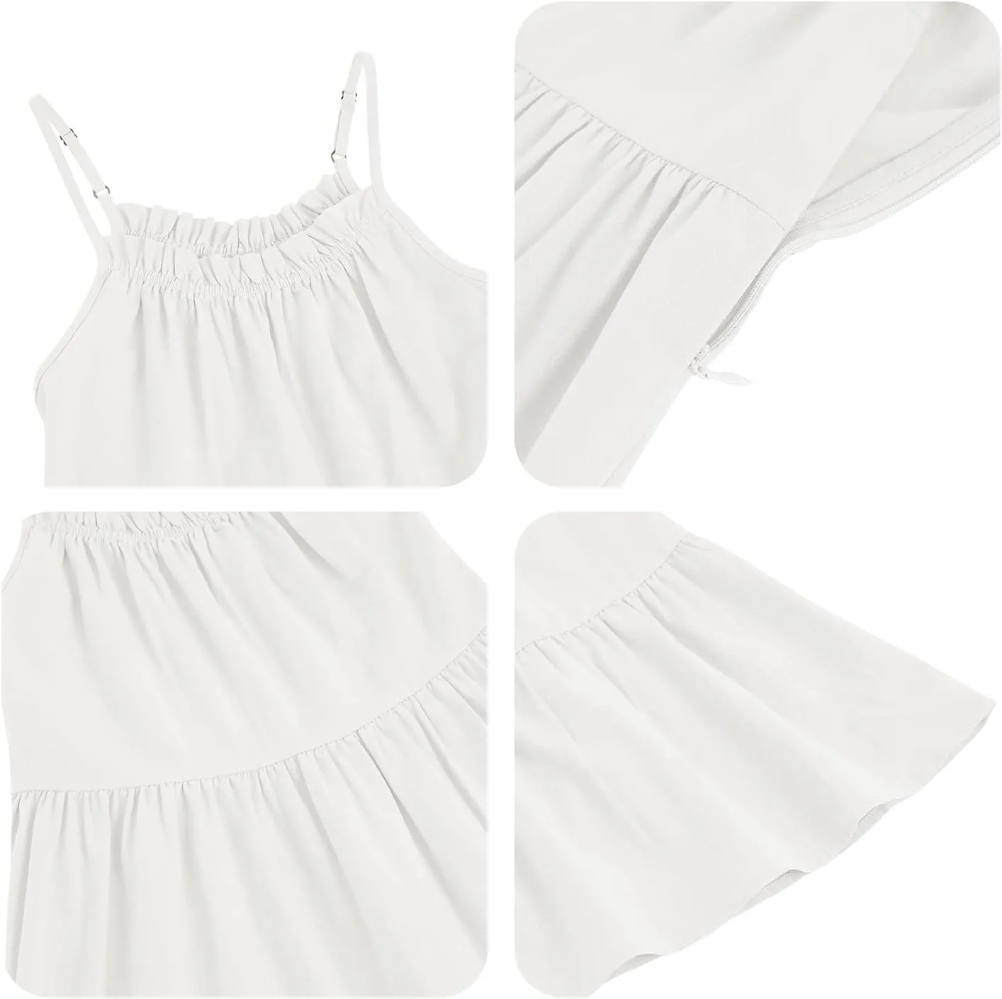 Fommykin Girl's Sundress Kids Spaghetti Strap Beach Linen Flowy Dress Cute Tiered Cami Tank Dress for 6-14 Years