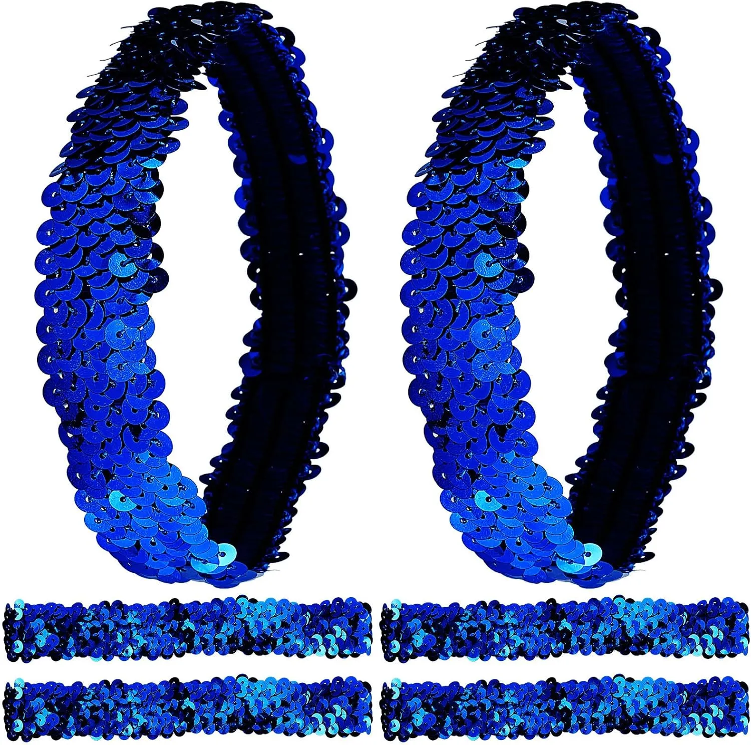GORGECRAFT 12PCS Sequin Headband Elastic Glow Stretch Sparkle Glitter Fashion Adjustable Hair Band Accessories Pack Set for Girls Women Teens Sports Dance Party Teams Crafts(Blue)