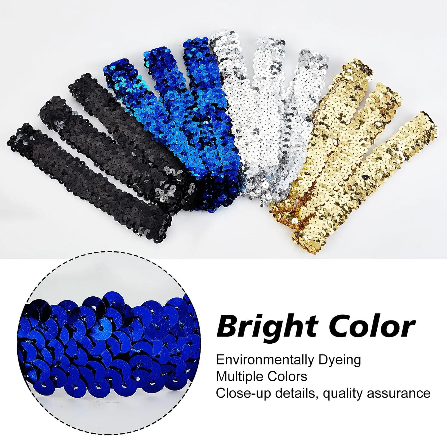 GORGECRAFT 12PCS Sequin Headband Elastic Glow Stretch Sparkle Glitter Fashion Adjustable Hair Band Accessories Pack Set for Girls Women Teens Sports Dance Party Teams Crafts(Blue)