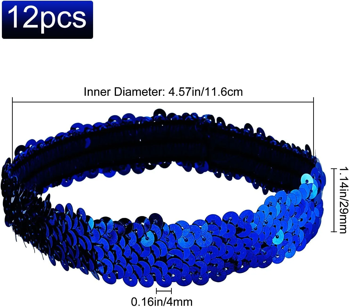 GORGECRAFT 12PCS Sequin Headband Elastic Glow Stretch Sparkle Glitter Fashion Adjustable Hair Band Accessories Pack Set for Girls Women Teens Sports Dance Party Teams Crafts(Blue)