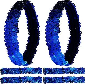 GORGECRAFT 12PCS Sequin Headband Elastic Glow Stretch Sparkle Glitter Fashion Adjustable Hair Band Accessories Pack Set for Girls Women Teens Sports Dance Party Teams Crafts(Blue)