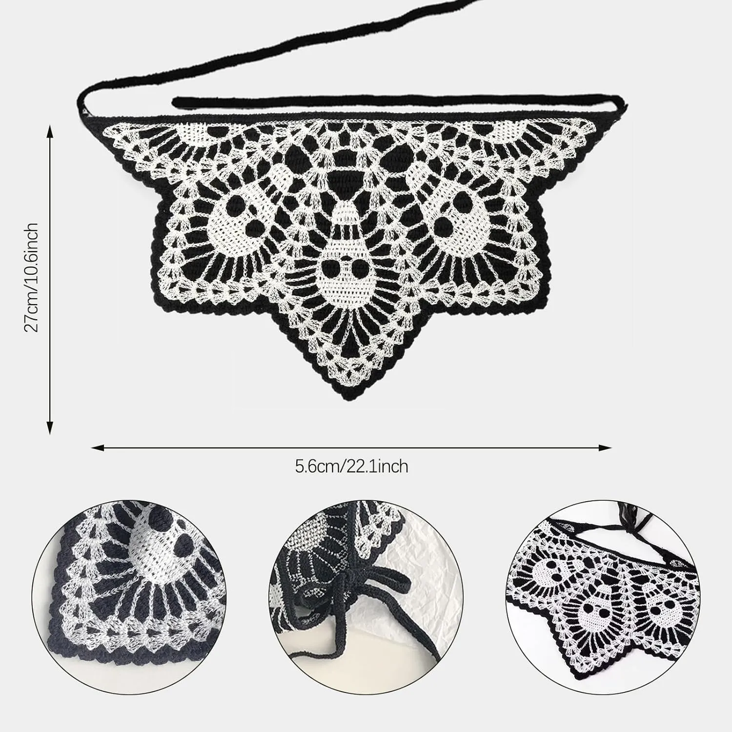 Halloween Crochet Hair Bandanas  Gothic Headband with Spider Web Skull  Knitted Headscarf for Women Girls Hair Accessories Gift (Black Skull, Medium)