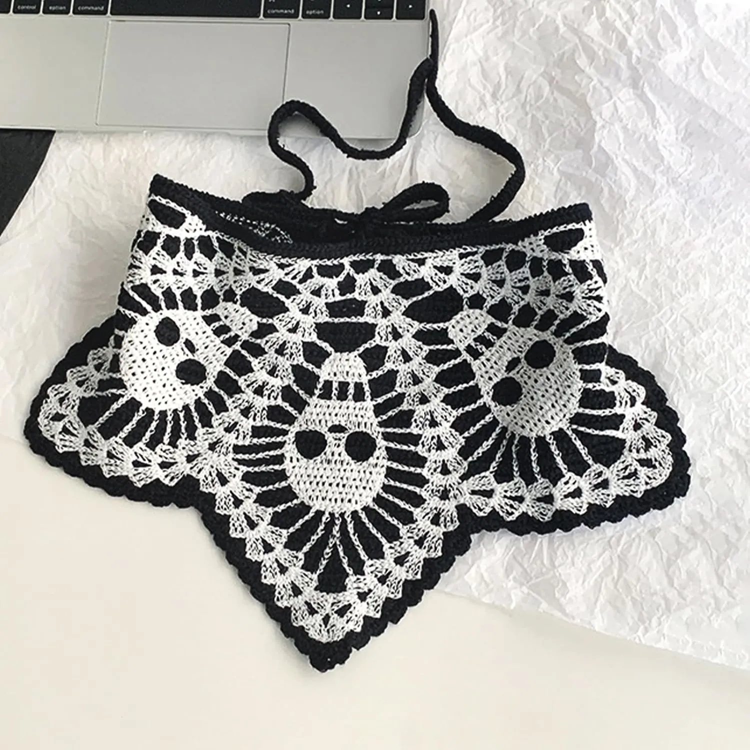 Halloween Crochet Hair Bandanas  Gothic Headband with Spider Web Skull  Knitted Headscarf for Women Girls Hair Accessories Gift (Black Skull, Medium)