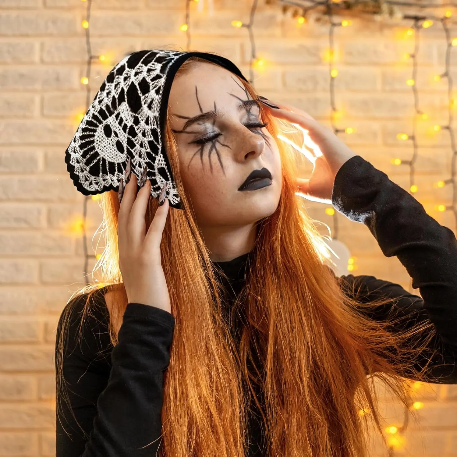 Halloween Crochet Hair Bandanas  Gothic Headband with Spider Web Skull  Knitted Headscarf for Women Girls Hair Accessories Gift (Black Skull, Medium)