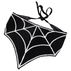 Halloween Crochet Hair Bandanas  Gothic Headband with Spider Web Skull  Knitted Headscarf for Women Girls Hair Accessories Gift (Black spider web, Medium)