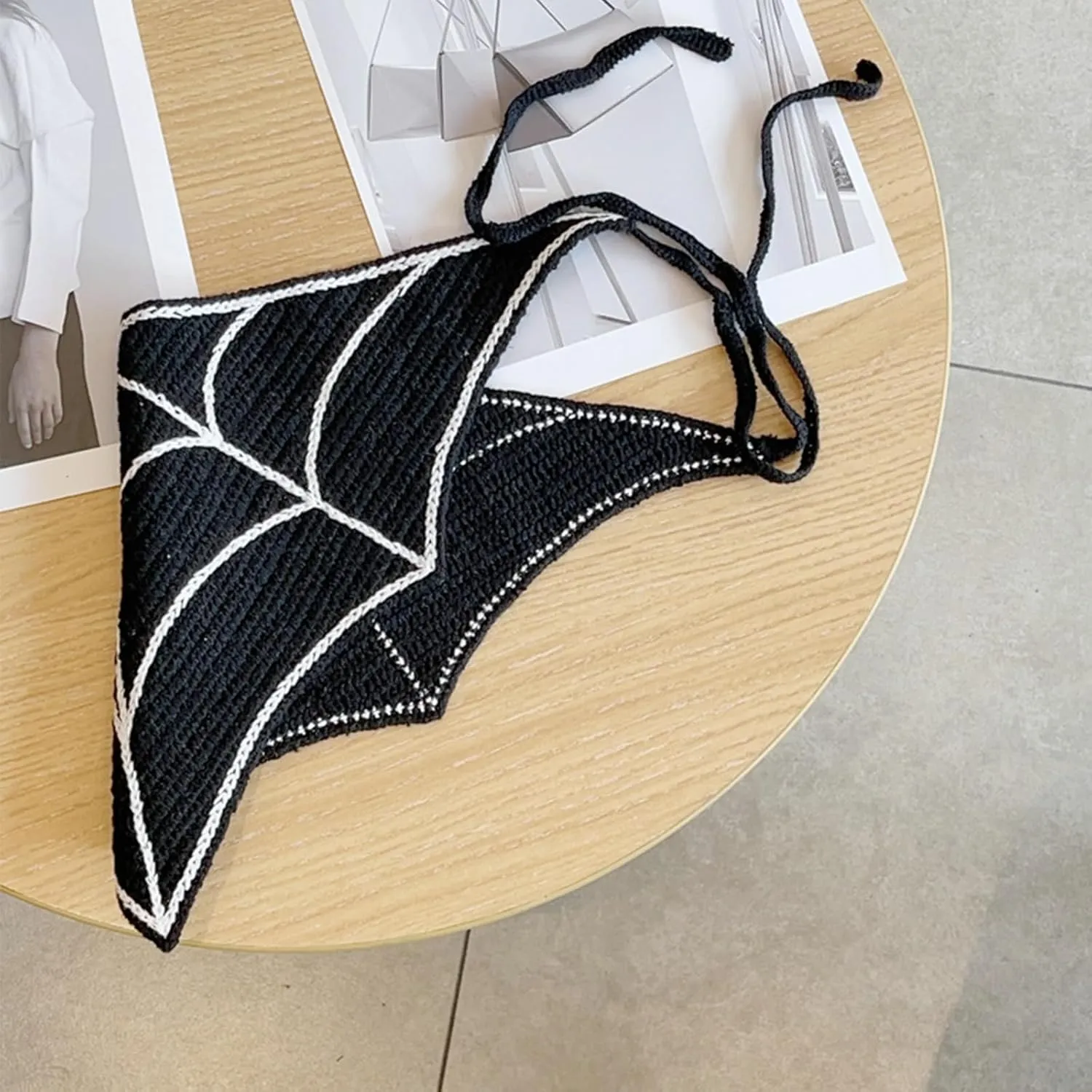 Halloween Crochet Hair Bandanas  Gothic Headband with Spider Web Skull  Knitted Headscarf for Women Girls Hair Accessories Gift (Black spider web, Medium)