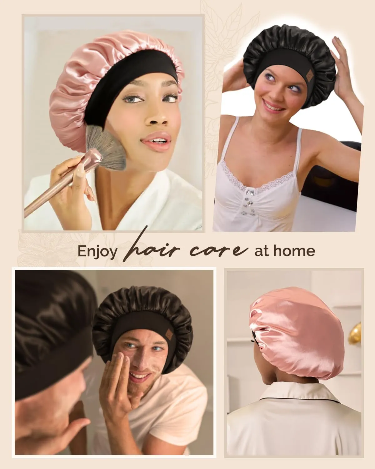 Hat Hut Satin Bonnet Silk Bonnet Sleep Cap for Women Hair Bonnet for Curly Hair Sleeping Adjustable Wide Band Double Layer