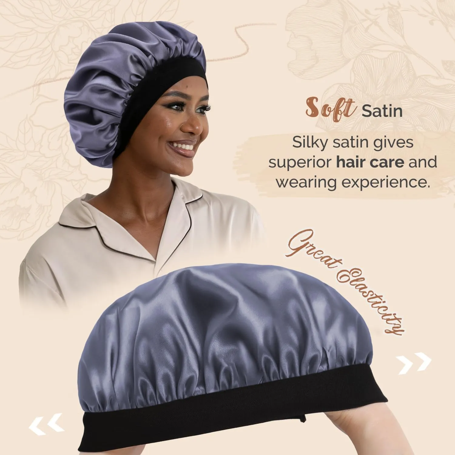 Hat Hut Satin Bonnet Silk Bonnet Sleep Cap for Women Hair Bonnet for Curly Hair Sleeping Adjustable Wide Band Double Layer
