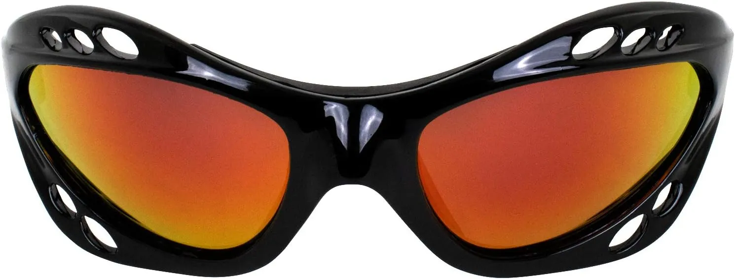 Hurricane Eyewear Category-4 Polarized Jet Ski Floating Goggles Black Padded Frames with Anti-Fog Coating (Red Mirror)