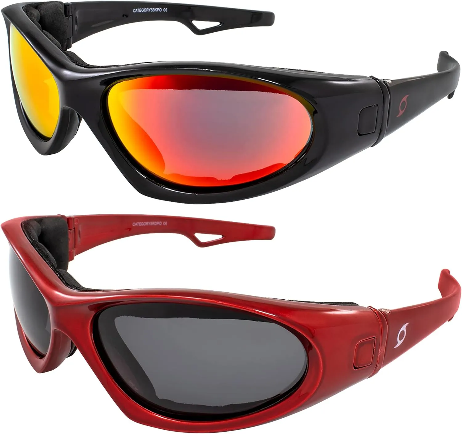 Hurricane Eyewear Category 5 Jet & Water Ski Floating Sunglasses to Goggles 2 Pairs Black with Red Lens & Red with Polarized Smoke Lens