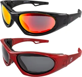 Hurricane Eyewear Category 5 Jet & Water Ski Floating Sunglasses to Goggles 2 Pairs Black with Red Lens & Red with Polarized Smoke Lens