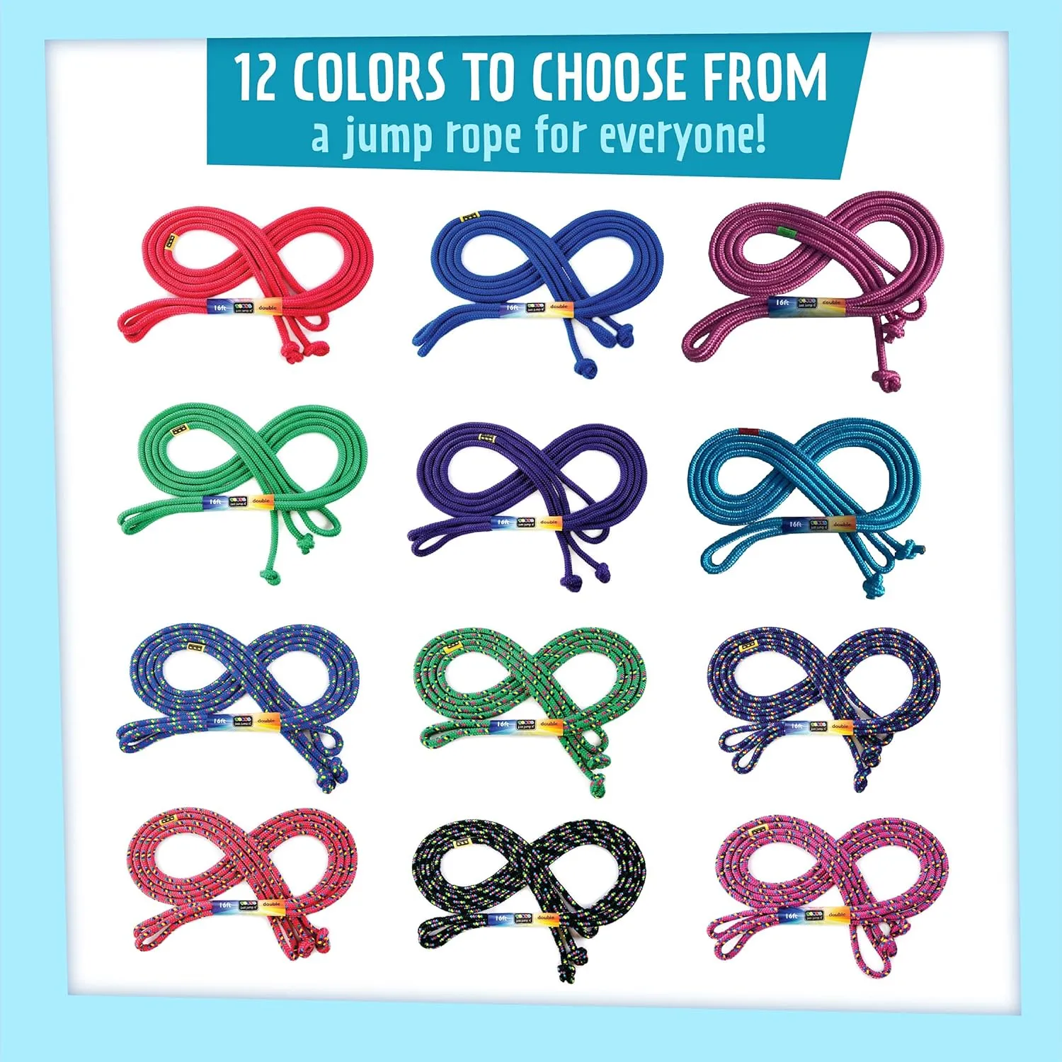 Just Jump It 16' Foot Jump Rope 2 Pack - Long Jump Ropes for Double Dutch - Outdoor Jump Ropes for Kids and Adults to Play Family Games & Exercise