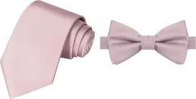 KissTies Adult Tie and Child Bowtie Dusty Rose Solid Satin Ties
