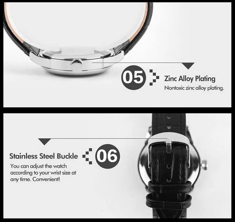 MASTOP Mens Womens Quartz Watch Roman Numeral Business Casual Fashion Analog Wrist Watch Classic Calendar Date Window 30M Waterproof Comfortable Leather Watches